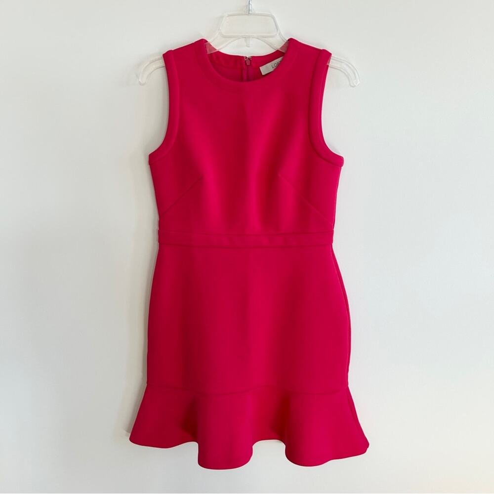 LOFT Pink Fitted Sleeveless Crewneck Peplum Skirt Sheath Dress Size 4 Petite
